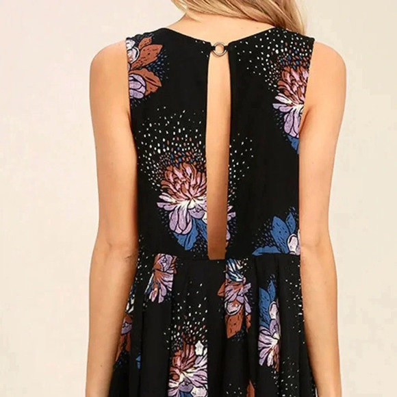 Free People Lovely Day Black Floral Print Dress - Size X-Small - Picture 4 of 8
